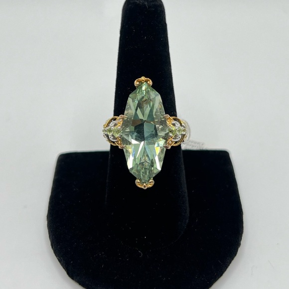 Gems en Vogue 13.46ctw Brazilian Fancy Cut Prasiolite & Peridot Ring - Picture 1 of 4